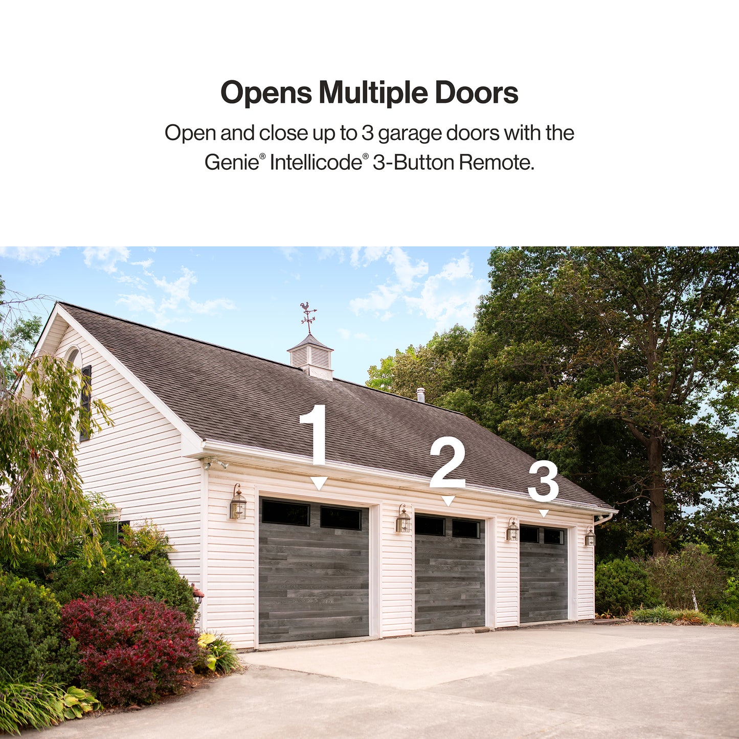 Open multiple garage doors with the Genie 3-Button remote