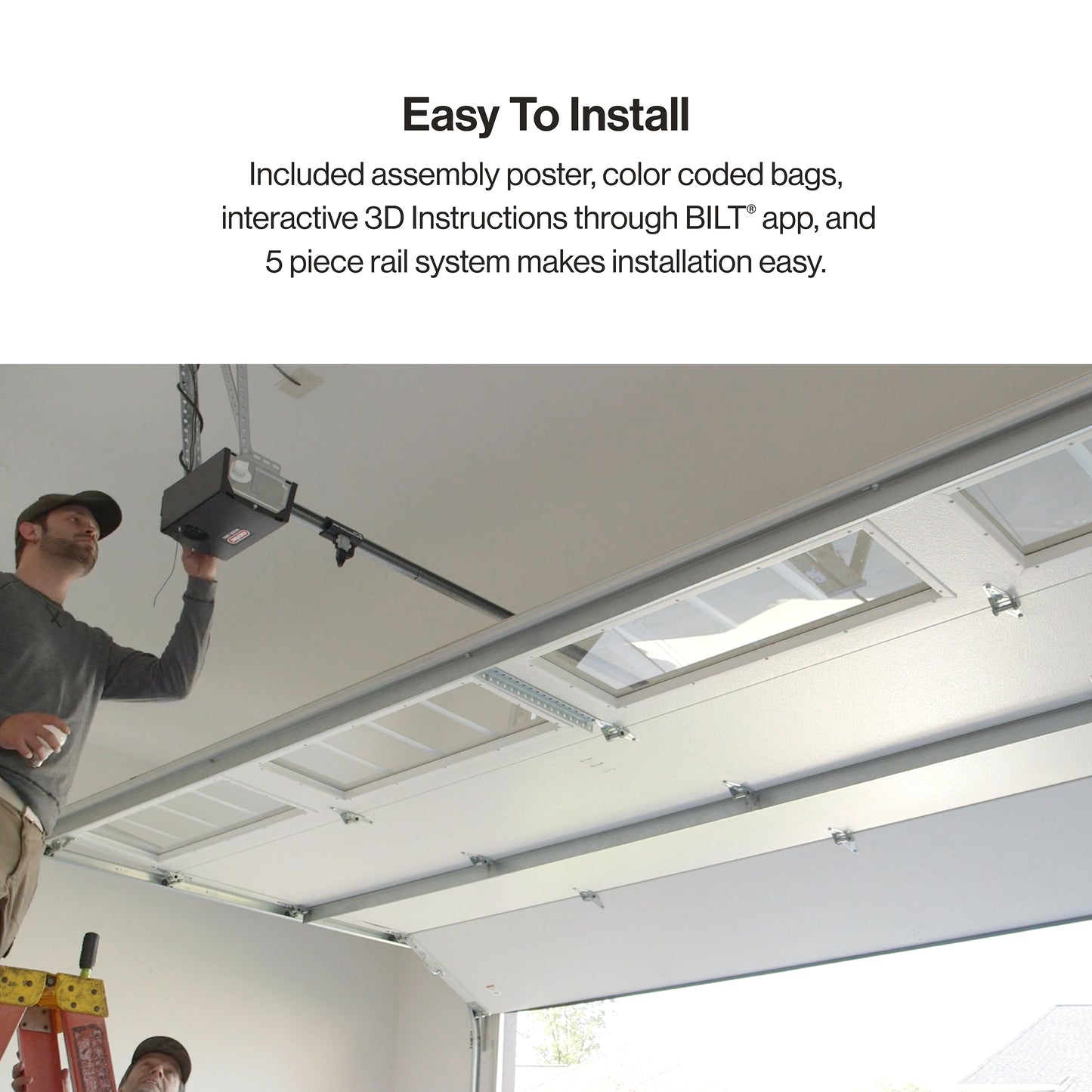 Easy to install garage door opener_5 piece rail system