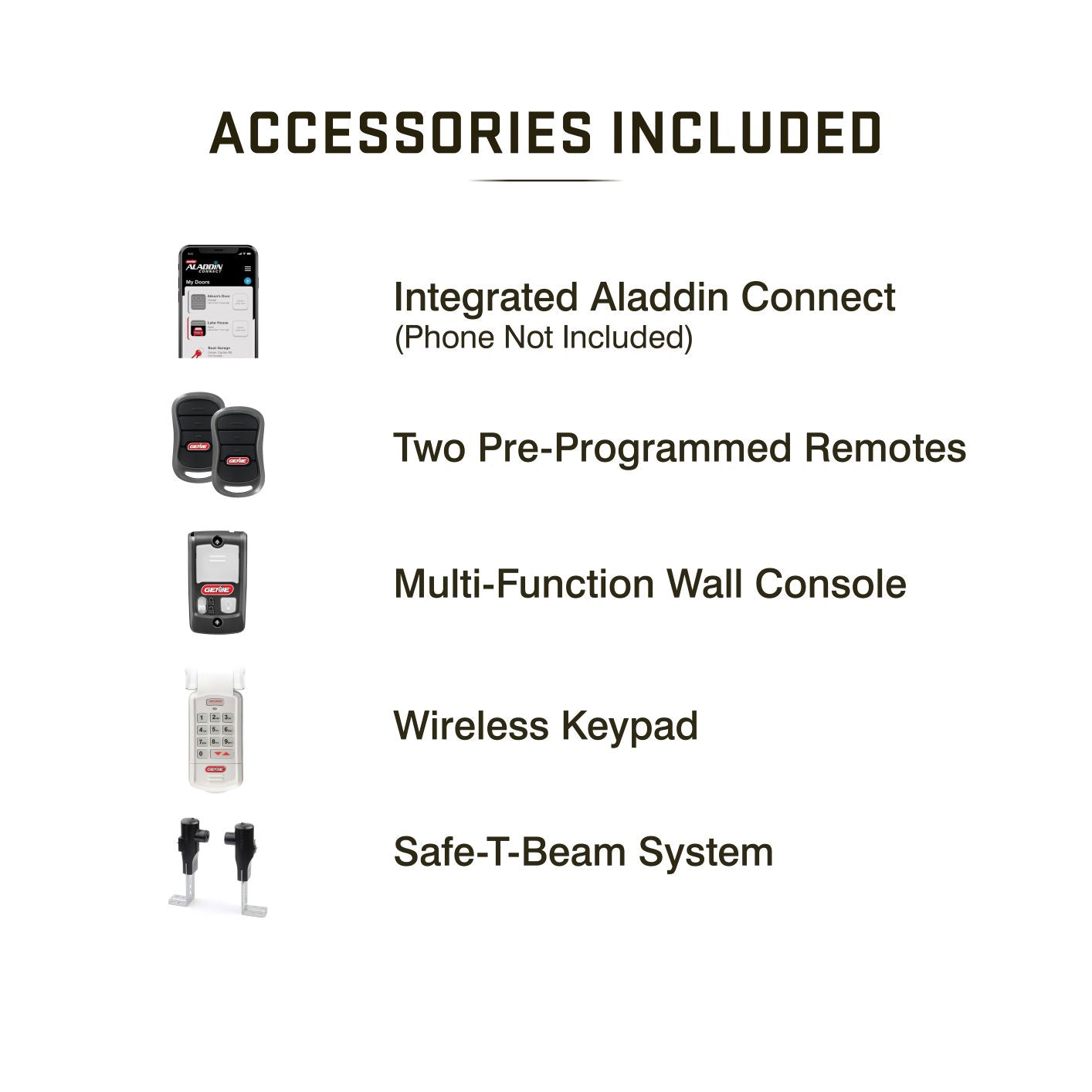 Accessories included with this Genie garage door opener