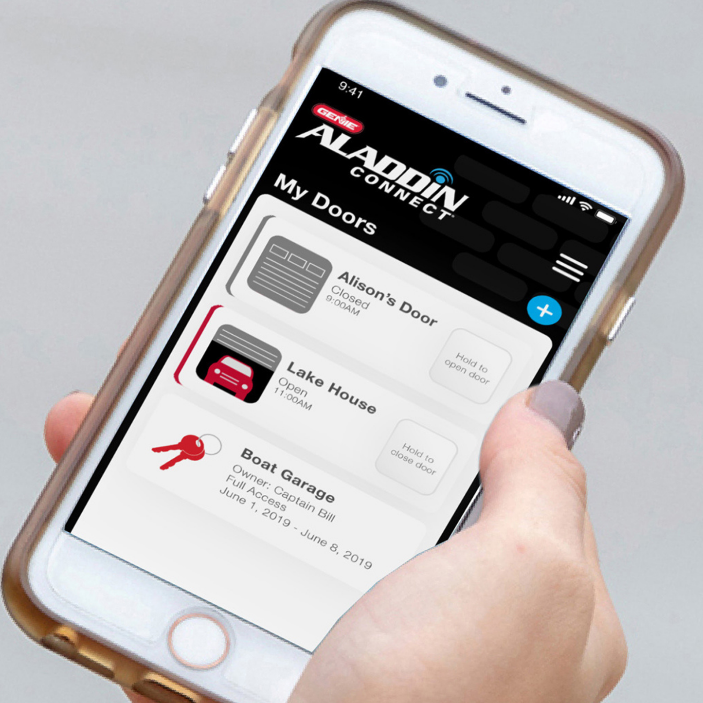 Aladdin Connect Garage Door Opener App on a phone screen