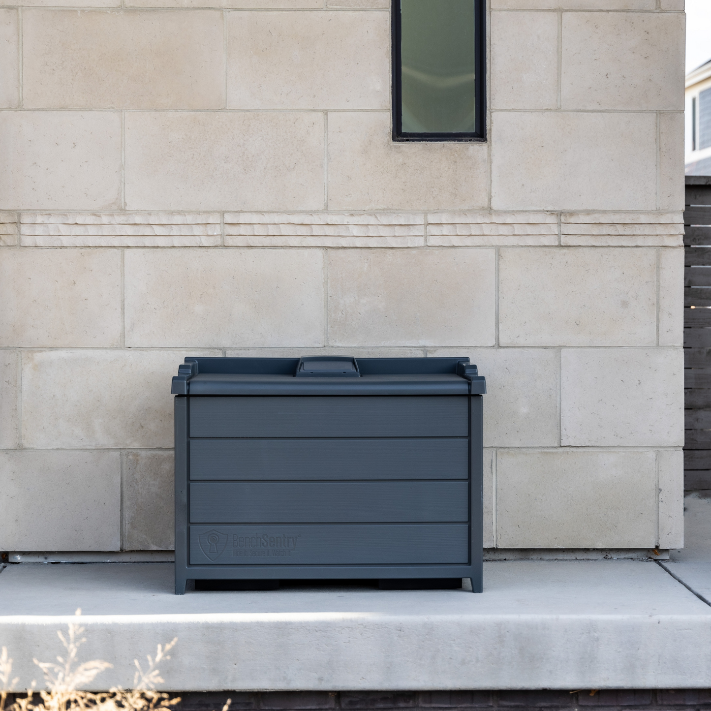 BenchSentry Package Delivery Box for Outdoors on a sidewalk