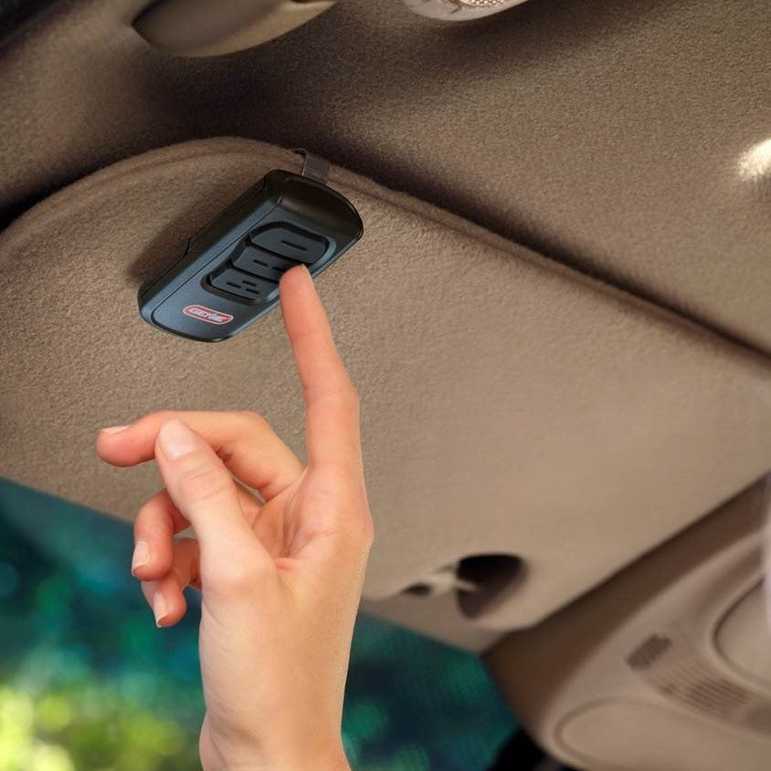Genie's GM3T-R remote has large easy to push buttons, great for hanging on your cars visor