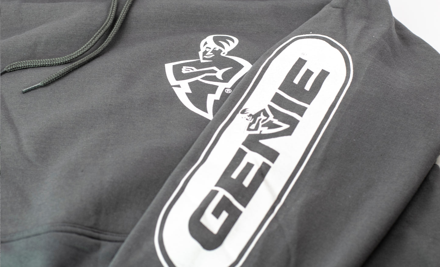 The Genie Company logo on the hooded sweatshirt