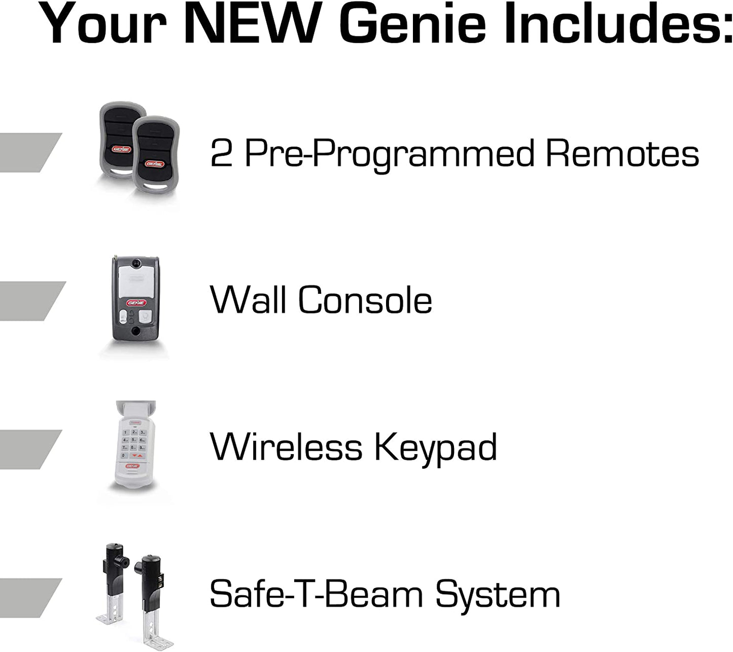 New Genie Garage Door Opener Includes these accessories