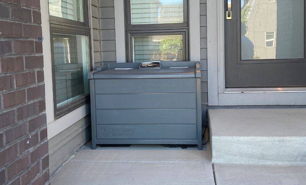 BenchSentry Package Delivery Box outside on a porch