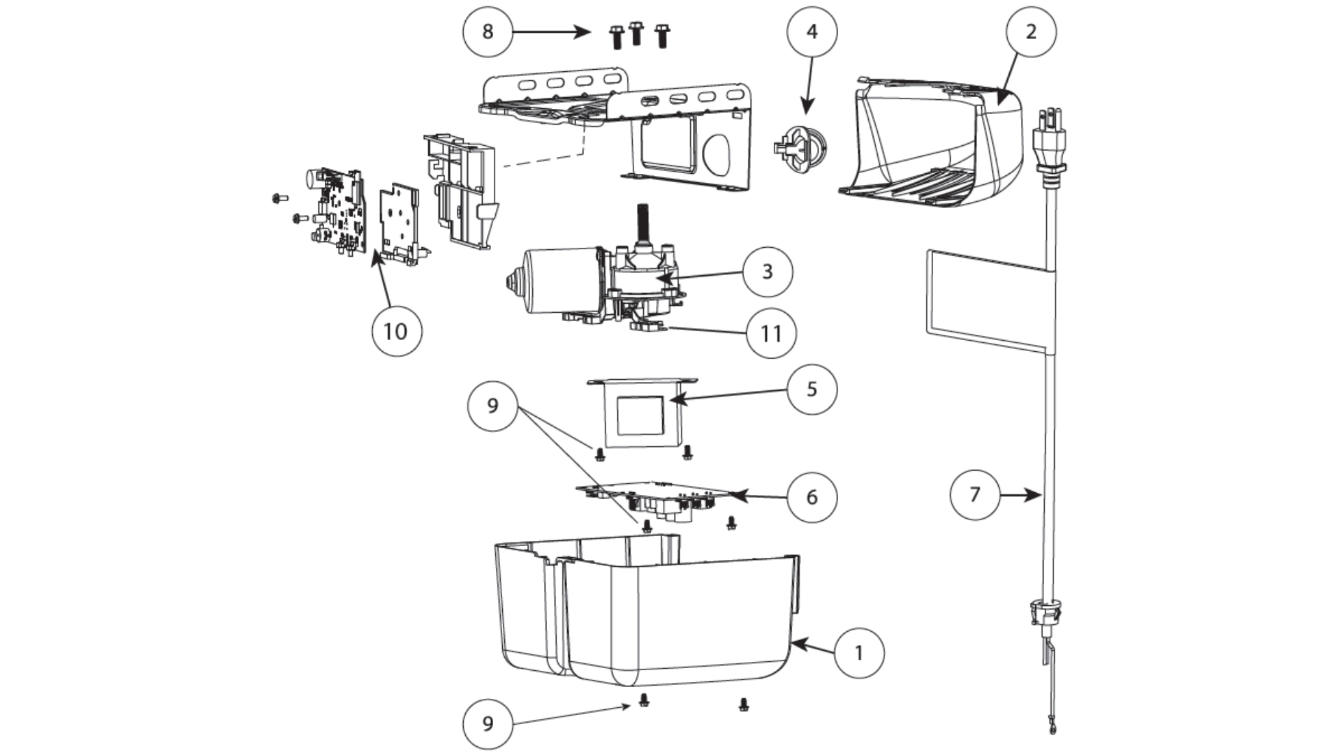 Genie Garage Door Opener Belt and Chain Drive Models 1035, 1055, 2036 diagram of replacement parts - Powerhead 