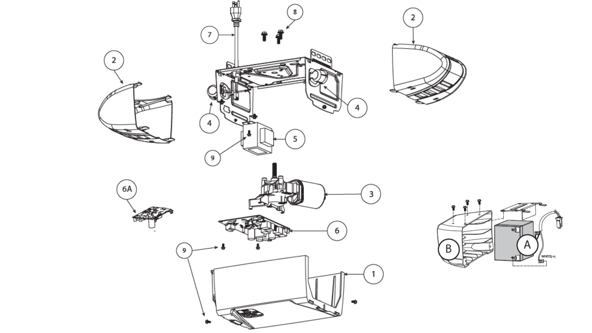 Genie Garage Door Opener Model 3020H, 3020H-B diagram of replacement parts - Powerhead
