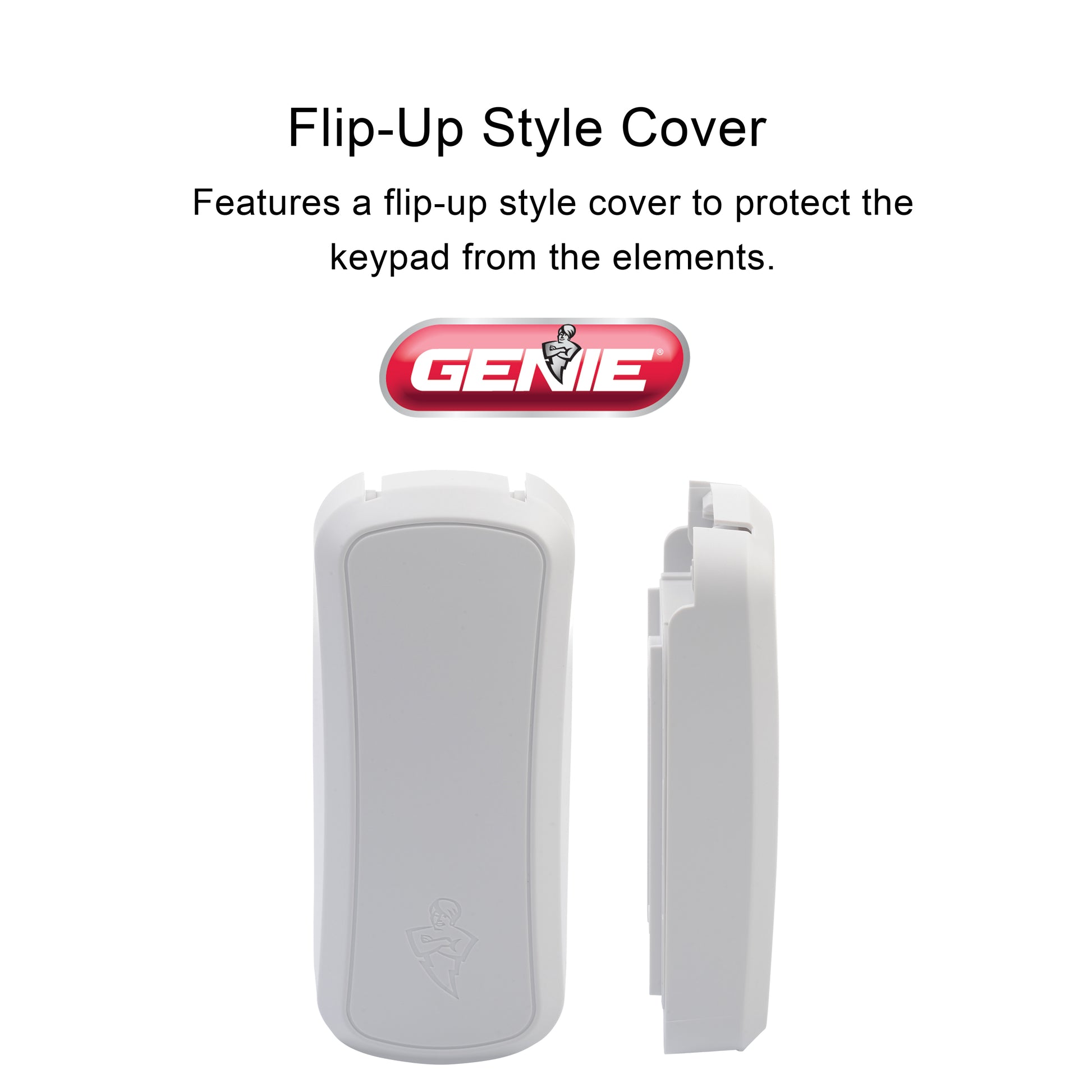 Genie keyless entry pad has a flip up cover 
