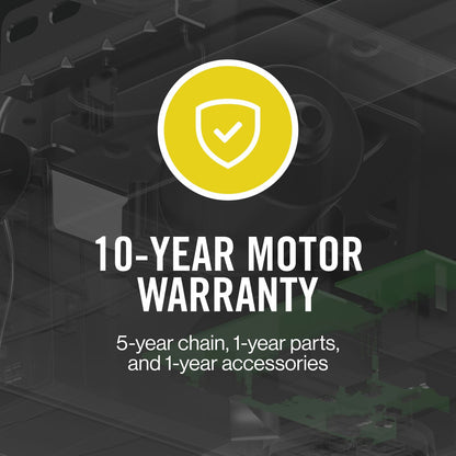 Genie chain drive garage door opener model 2035-TKV offers a 10 year motor warranty