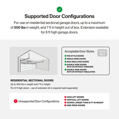 Supported garage door configurations