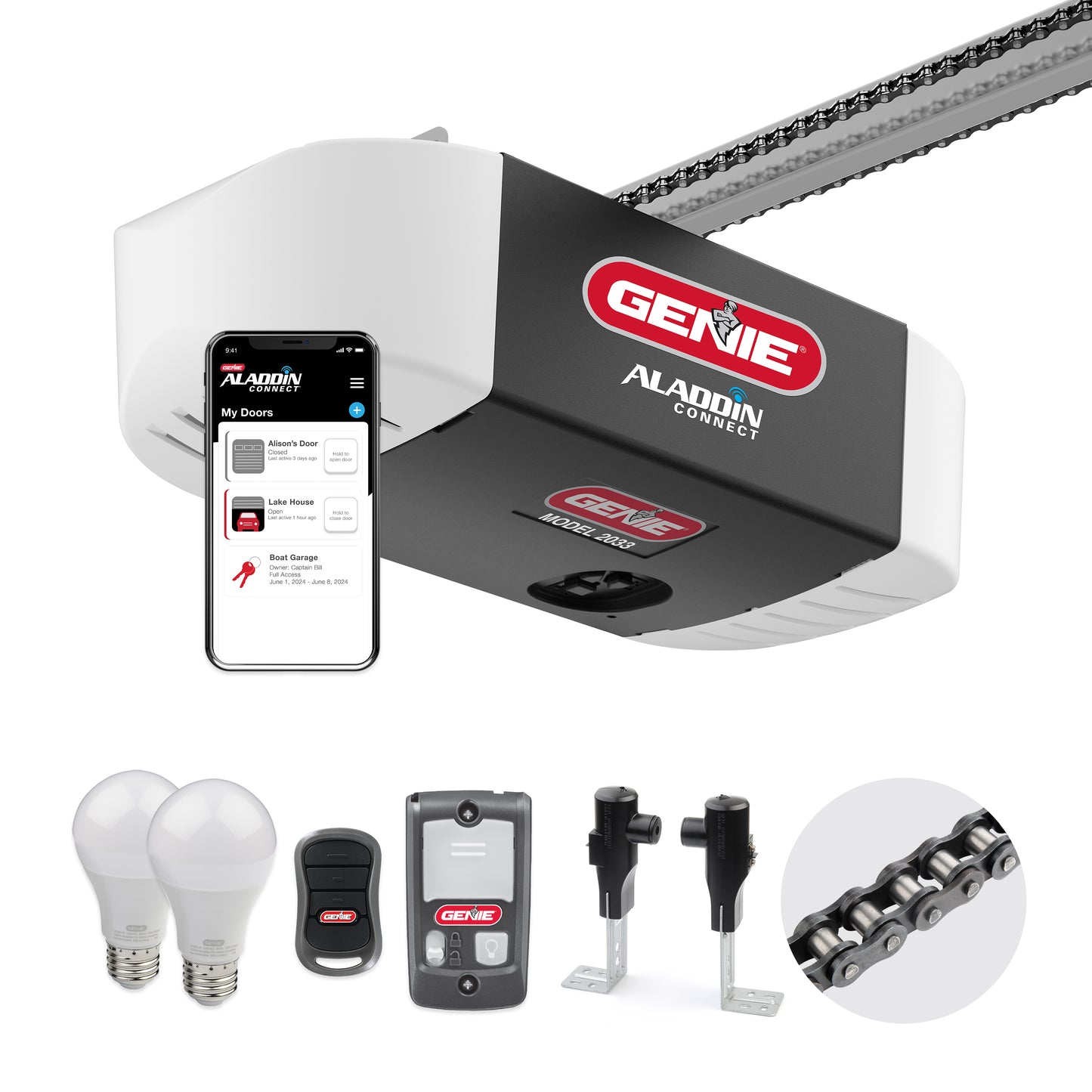 2033-LO Chain Glide Connect - 1/2 HPc Durable Smart Garage Door Opener with LED Lights Included