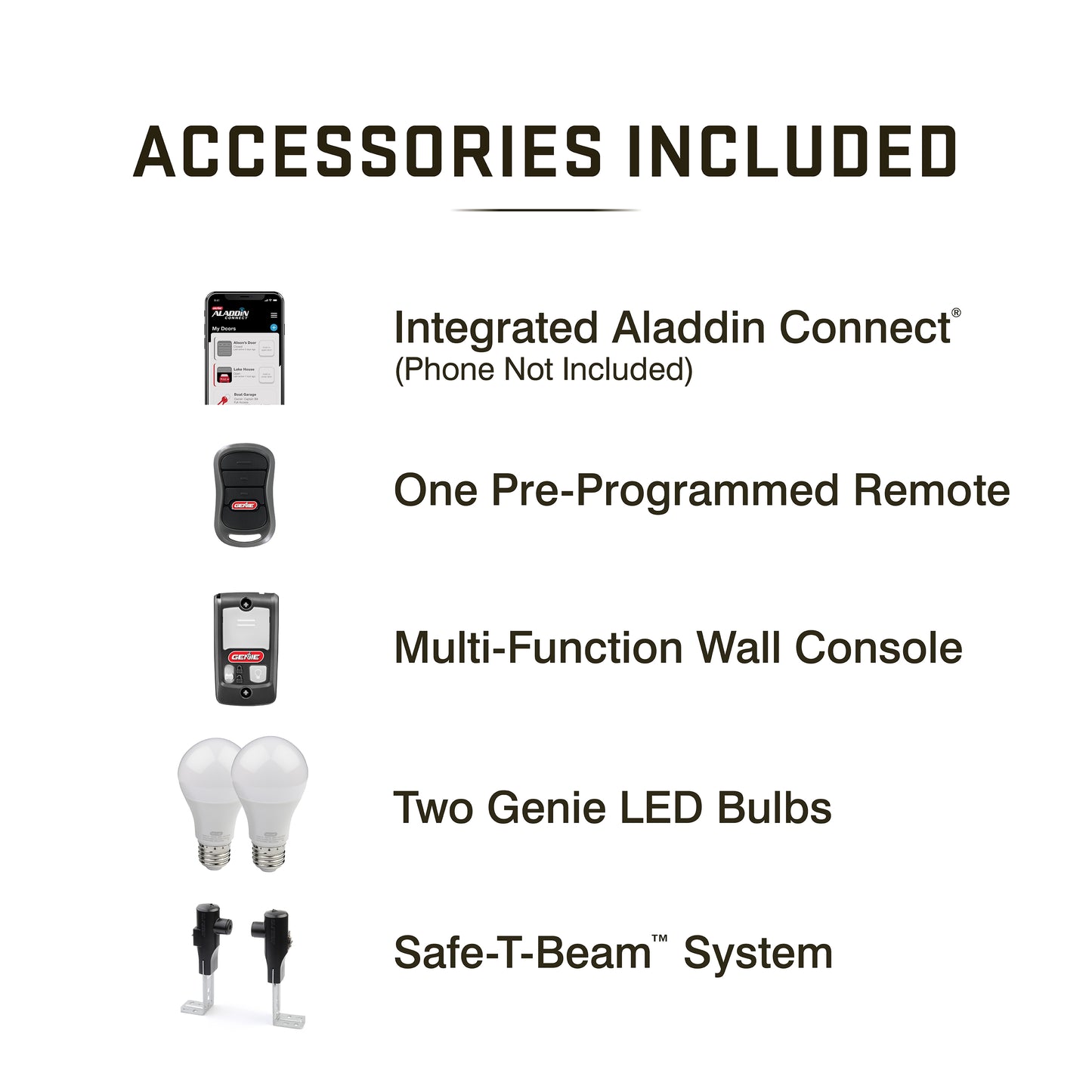 Accessories Included with the Genie Chain Glide Connect garage door opener