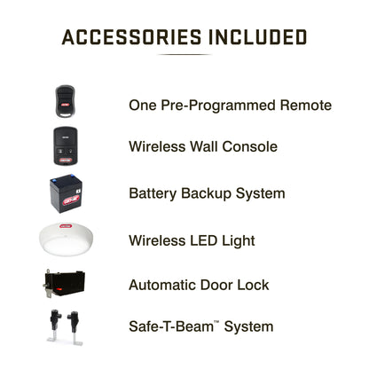 Accessories included with the 6072H-B wall mount garage door opener