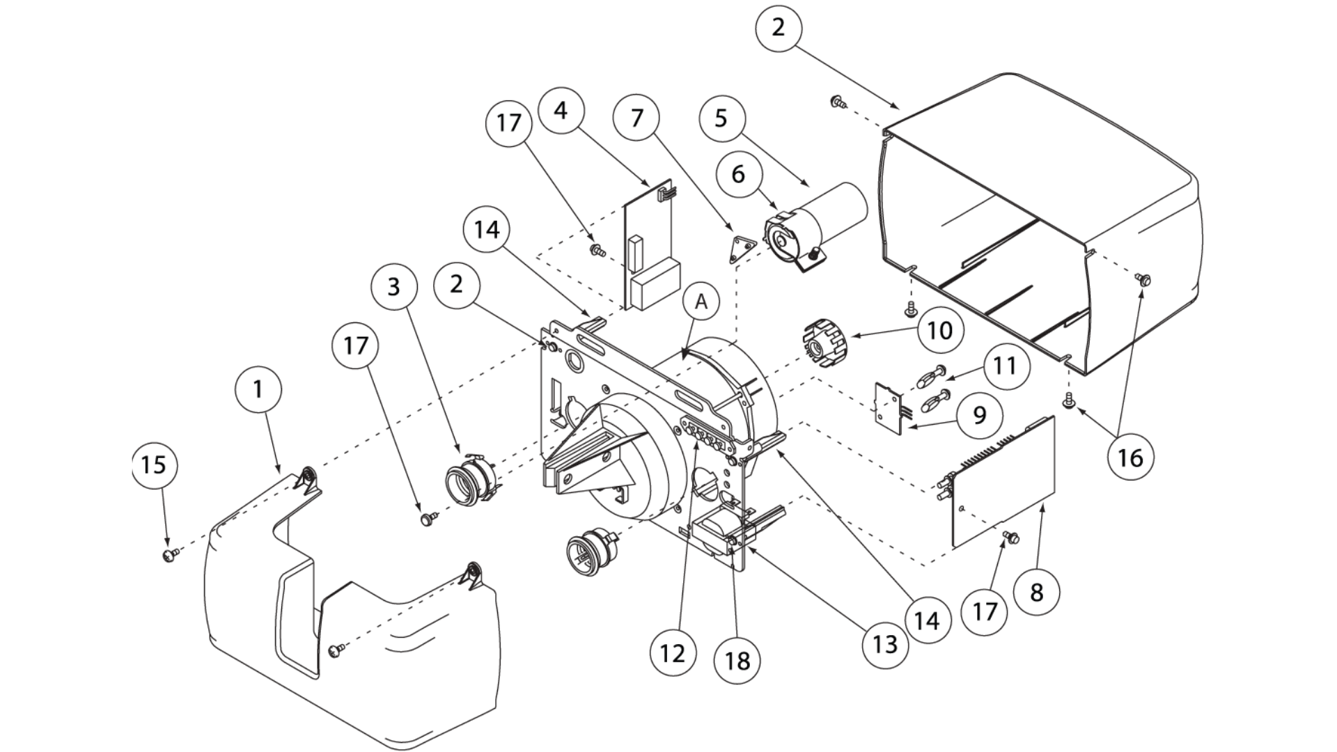Genie AC Screw Drive Garage Door Opener replacement parts diagram for the powerhead