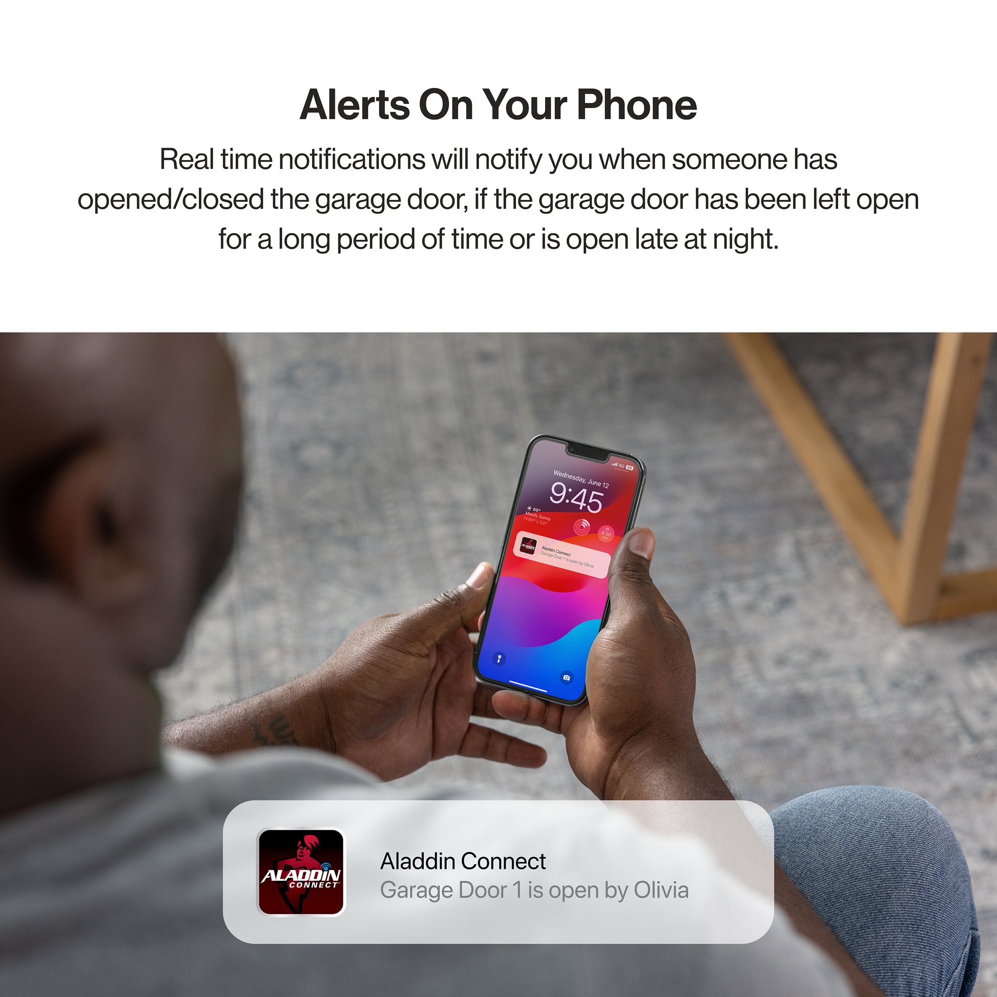 Alerts on your phone_real time garage door opener status
