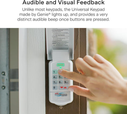 Universal garage door opener keypad has audible and visual feedback