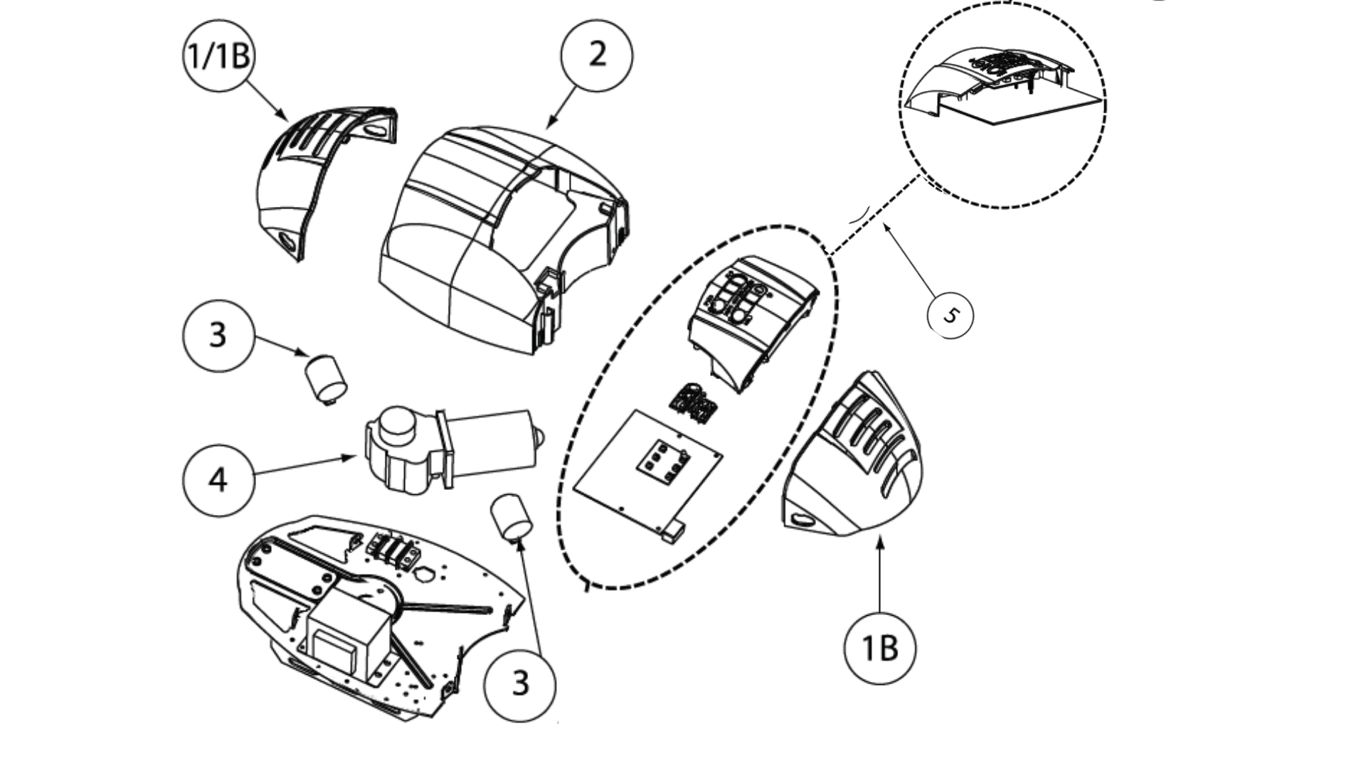 Genie Garage Door Opener Models ChainLift® and ReliaG® Series diagram of replacement parts - Powerhead