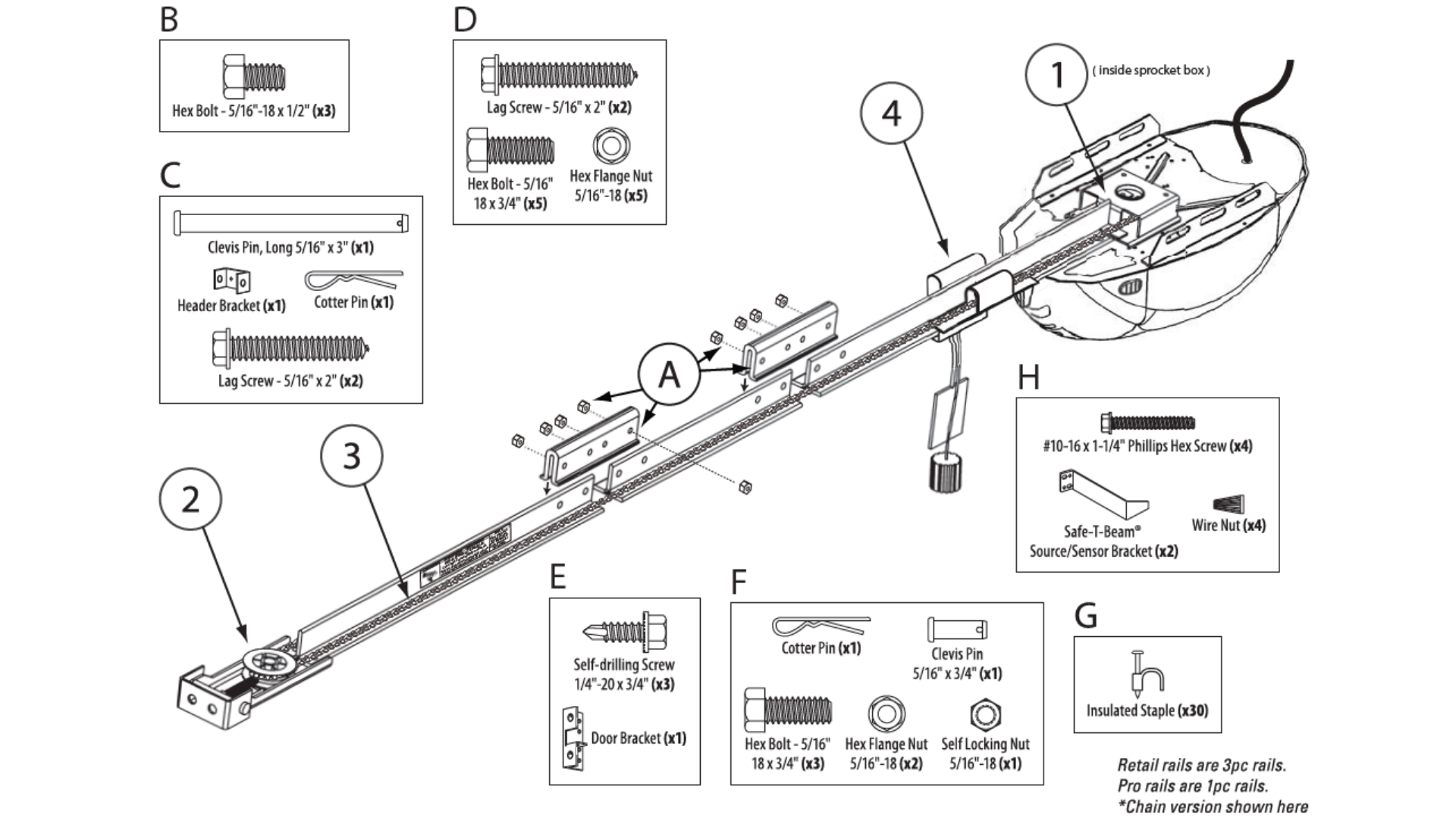 Genie Garage Door Opener Models 1022 1024 1042 Replacement Parts   ChainLift BeltLift Rail 1022 2022 1042 2042 