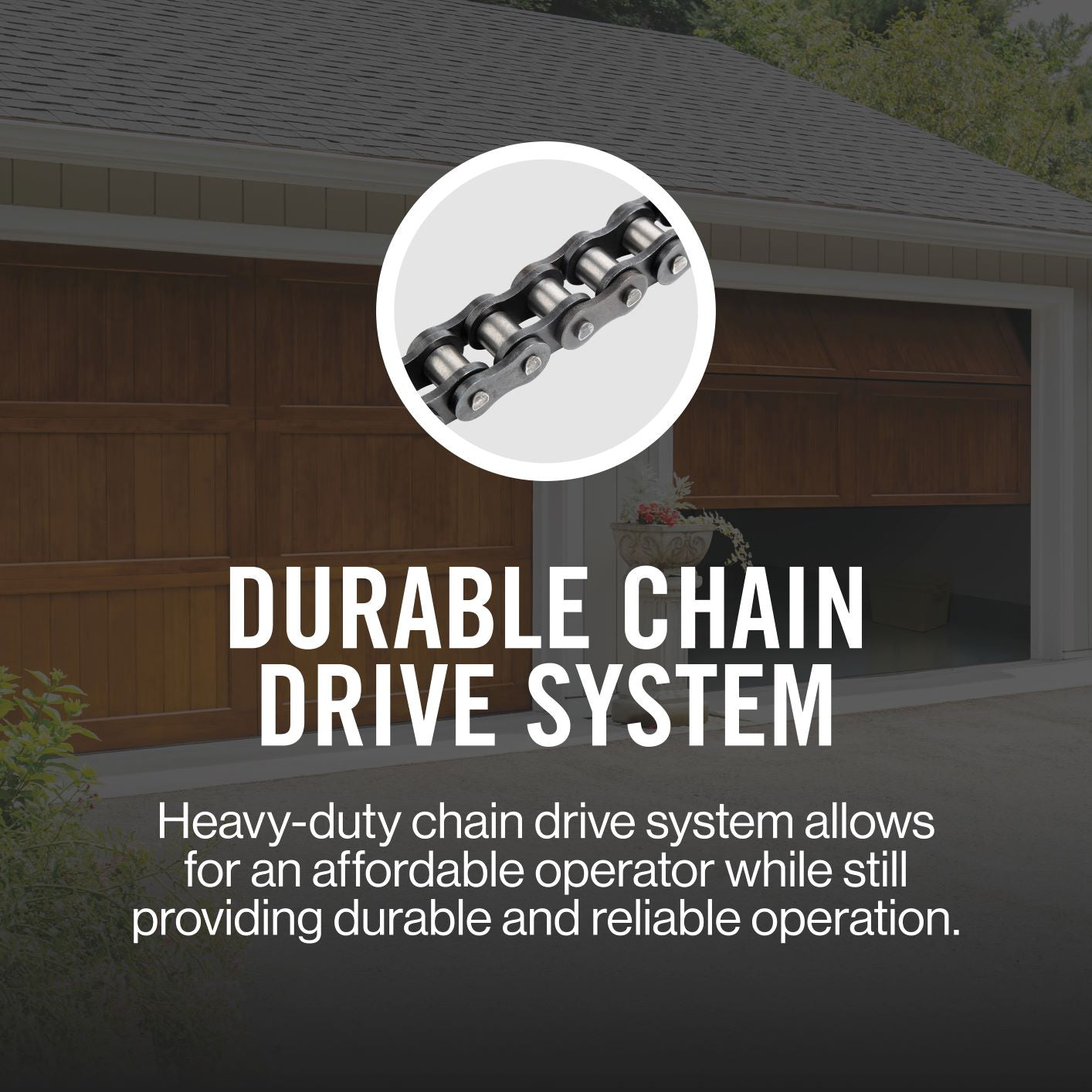 Durable chain drive garage door opener systems by Genie_Heavy duty chain for durable and reliable operation
