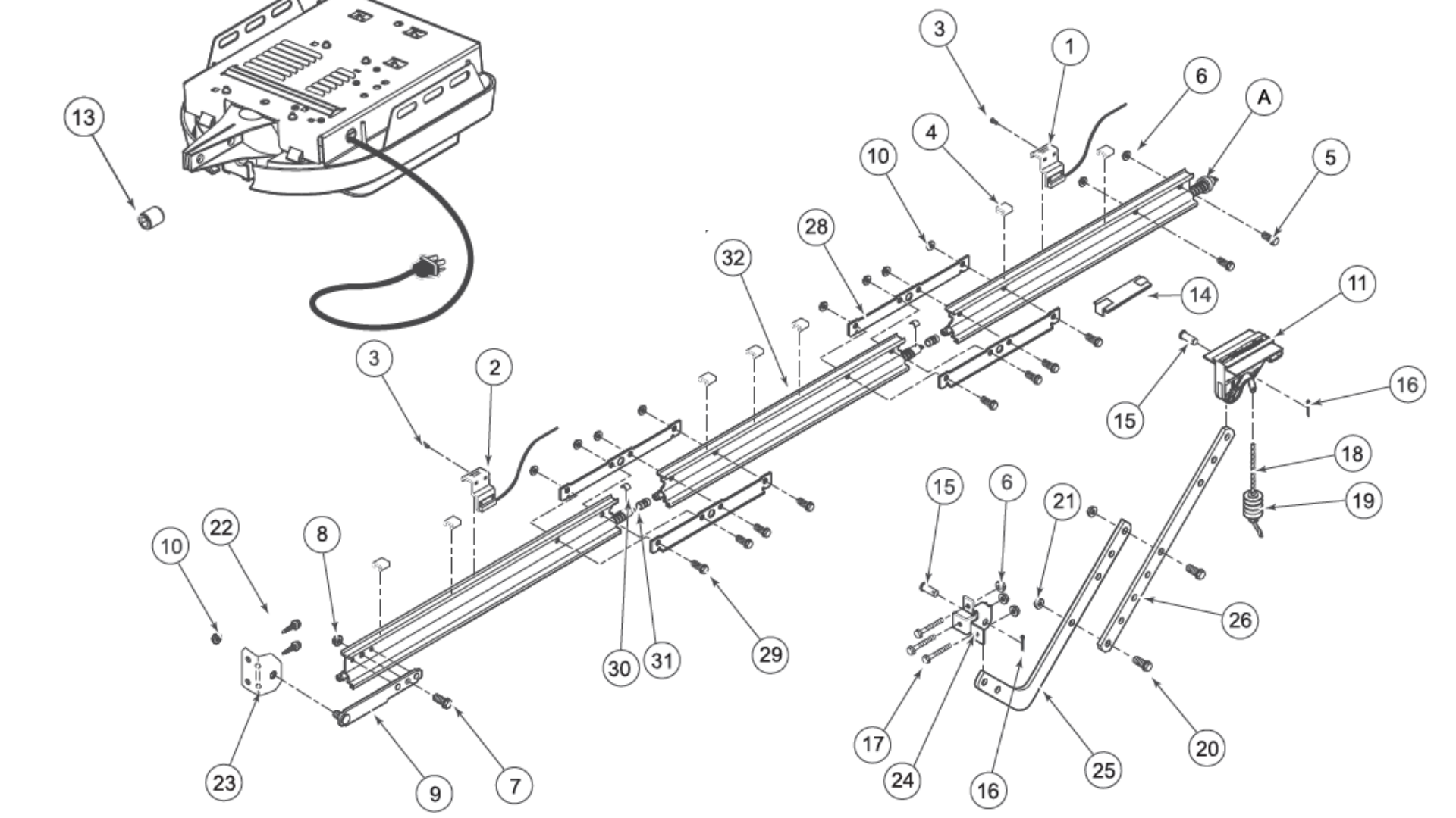 Genie Screw Drive Excelerator diagram of replacement parts - Rail