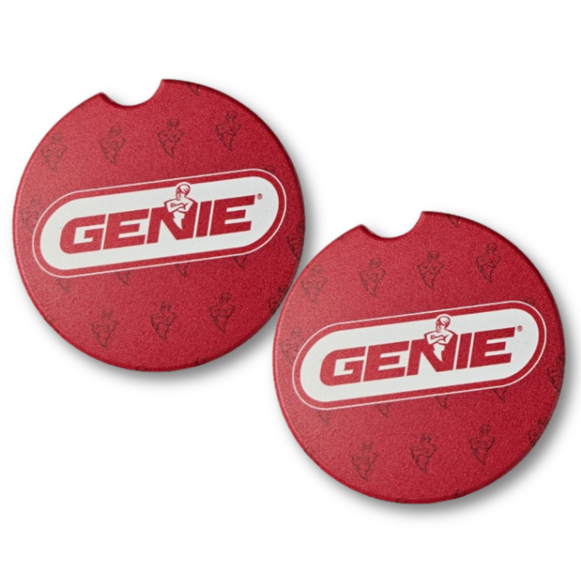 Genie Car Coasters – Set of 2 | Absorbent Ceramic with Genie Logo