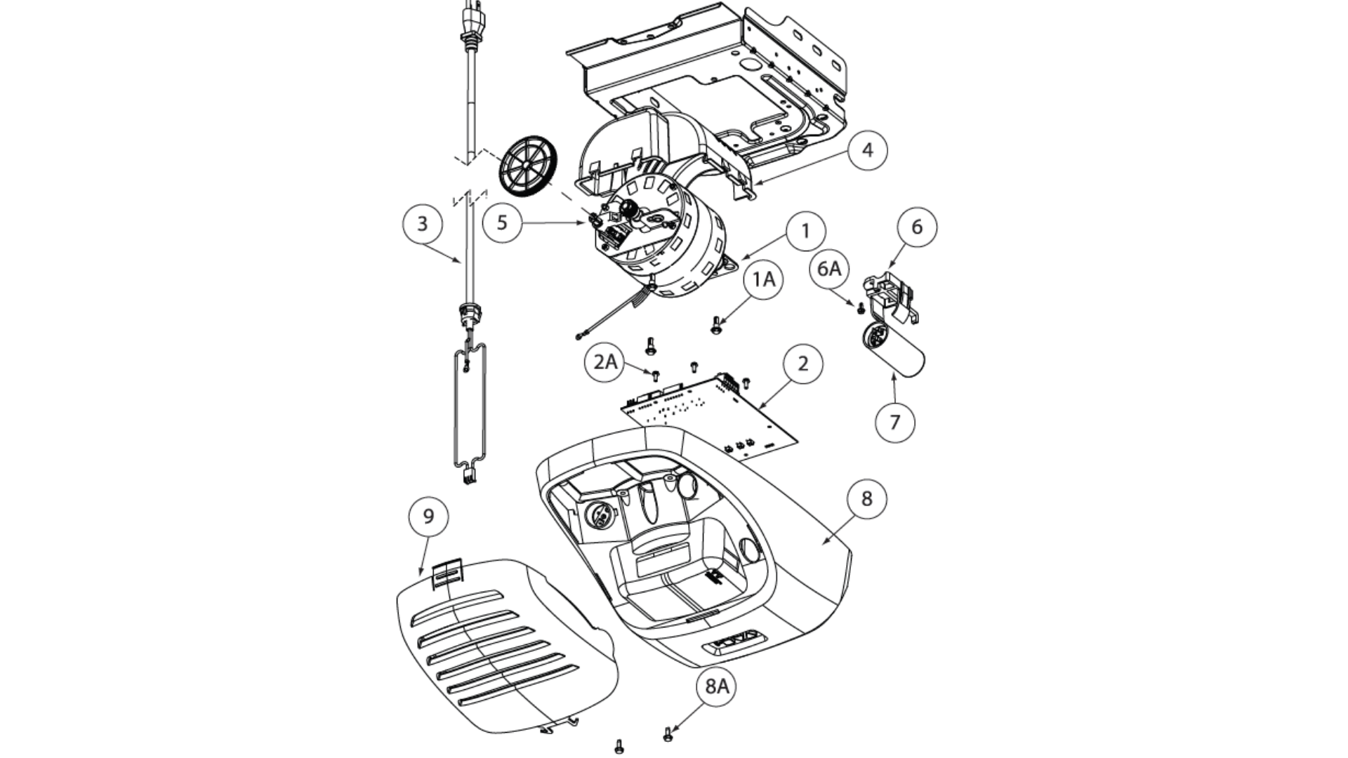 Genie Garage Door Opener AC Screw Drive Model diagram of replacement parts - Powerhead