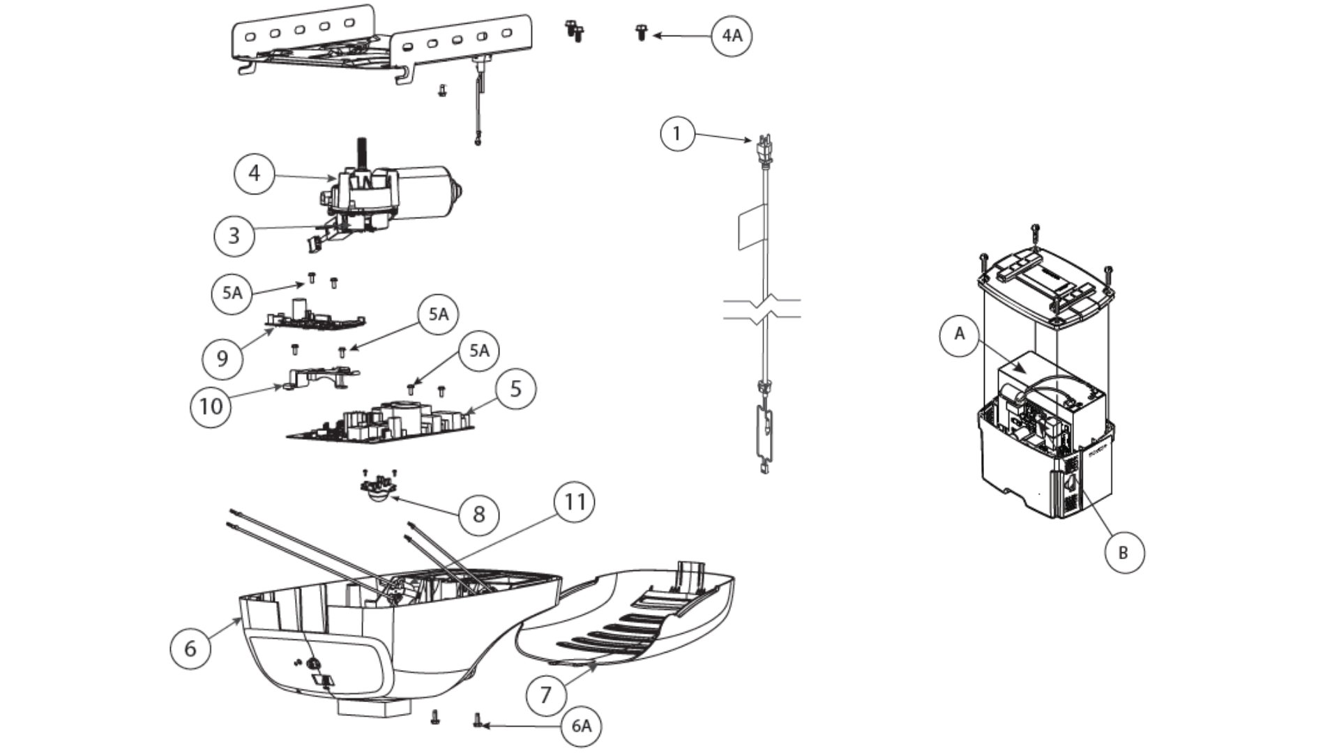 Genie Garage Door Opener Belt/Chain Drive diagram of replacement parts - Powerhead 