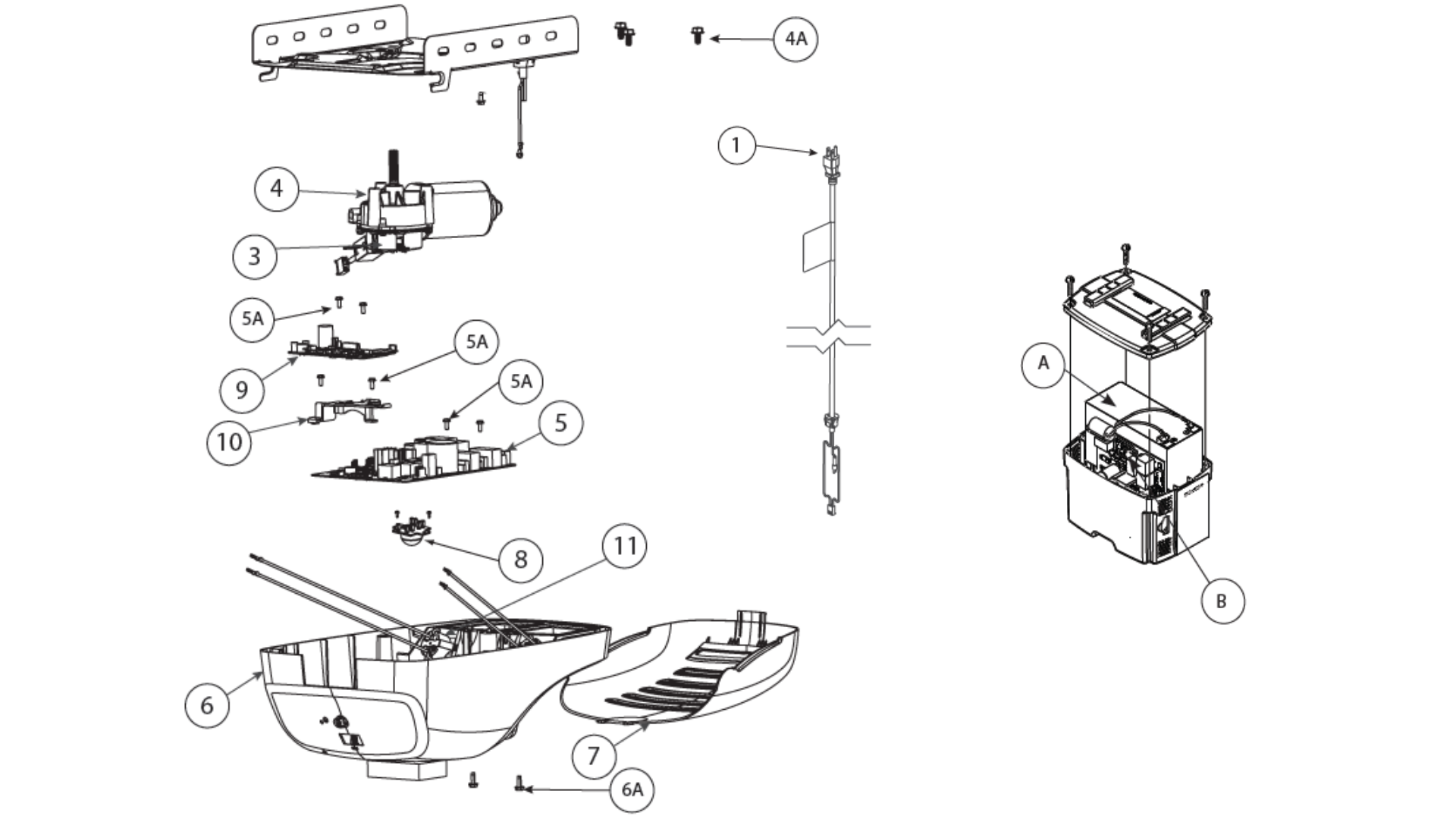 Genie Garage Door Opener Belt/Chain Drive diagram of replacement parts - Powerhead