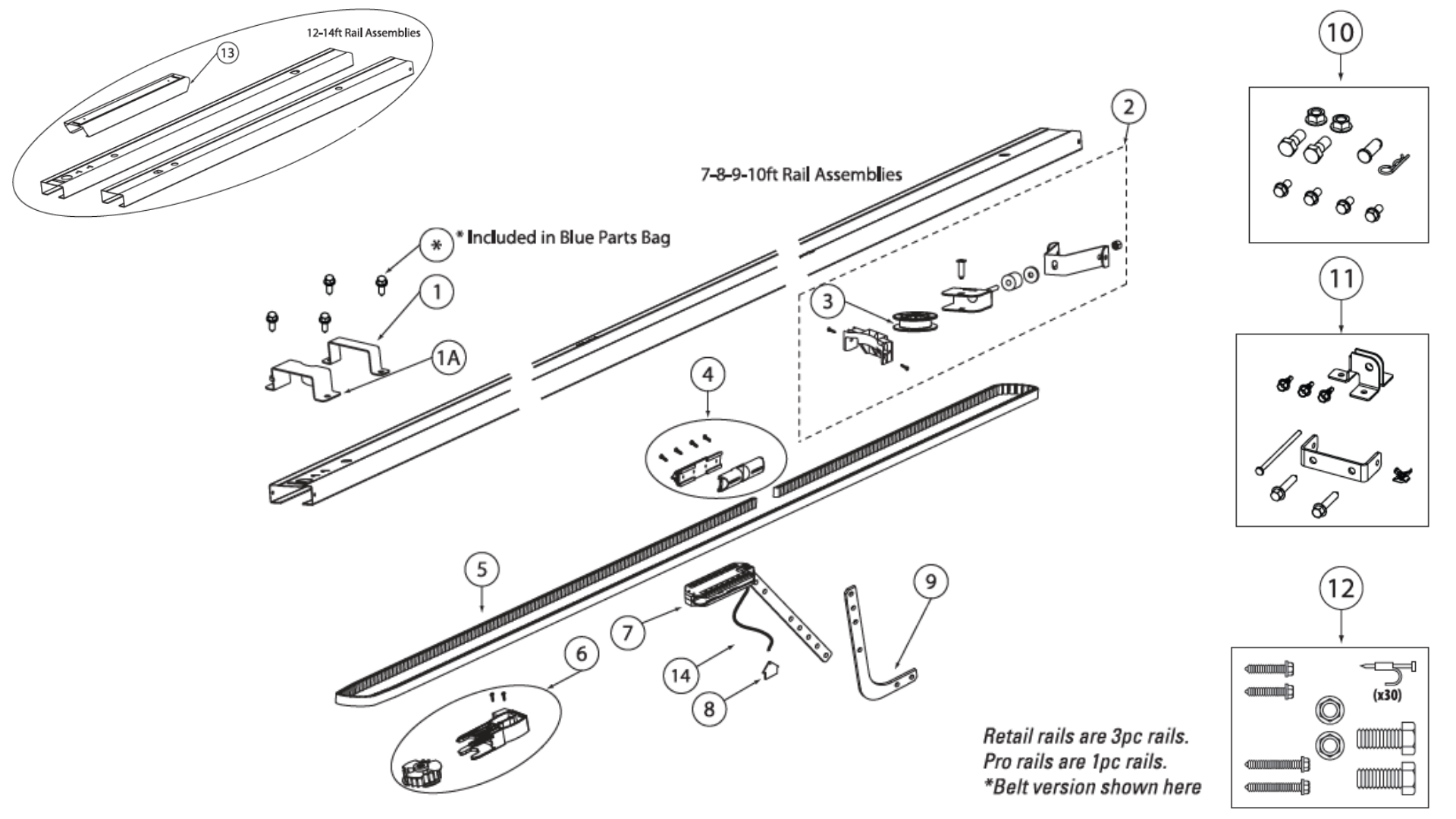 Genie Garage Door Opener Belt/Chain Drive diagram of replacement parts - Rail