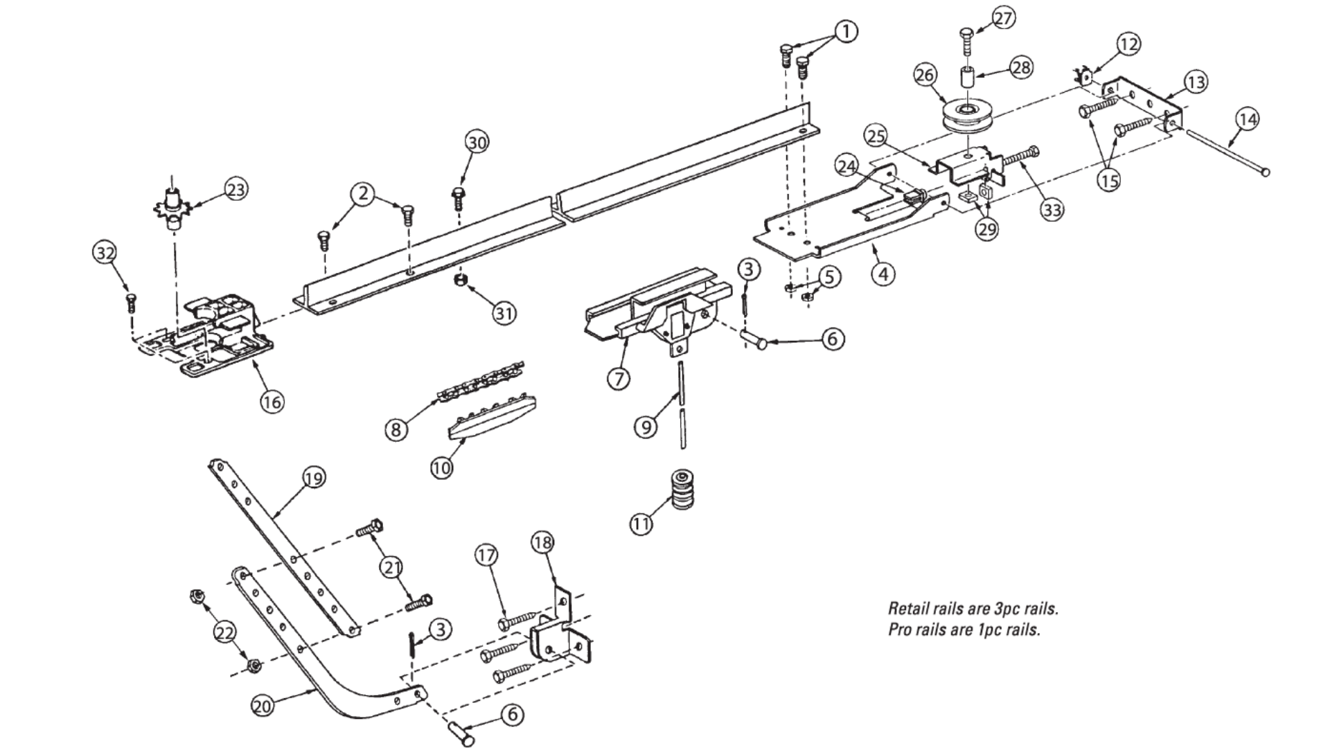 Genie ProMax diagram of replacement parts - T-Rail