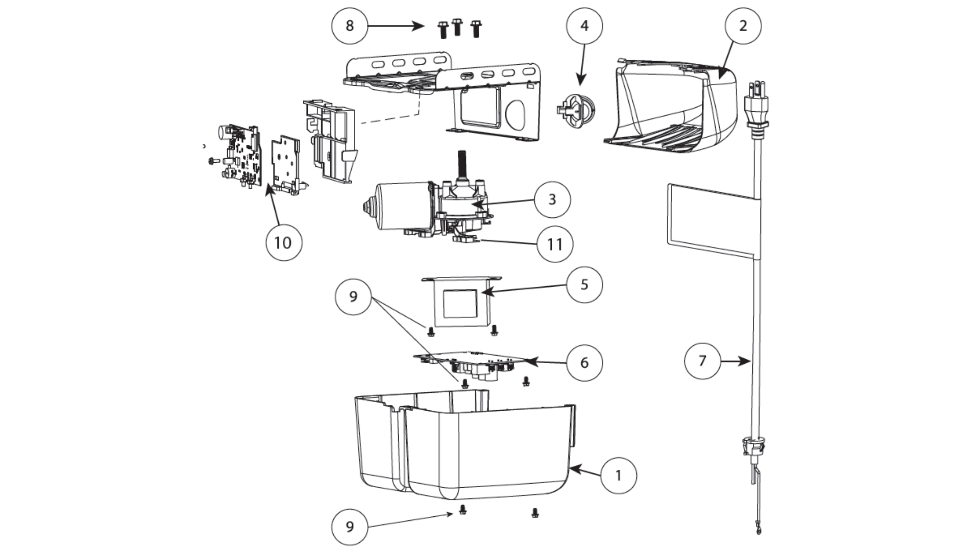 Genie Garage Door Opener Model 1028, 2028 diagram of replacement parts - Powerhead 