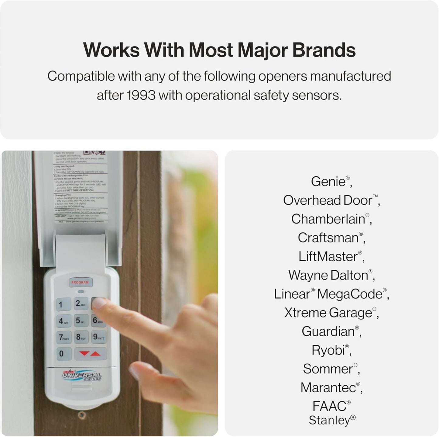 Universal garage door opener keypad works with most major brands