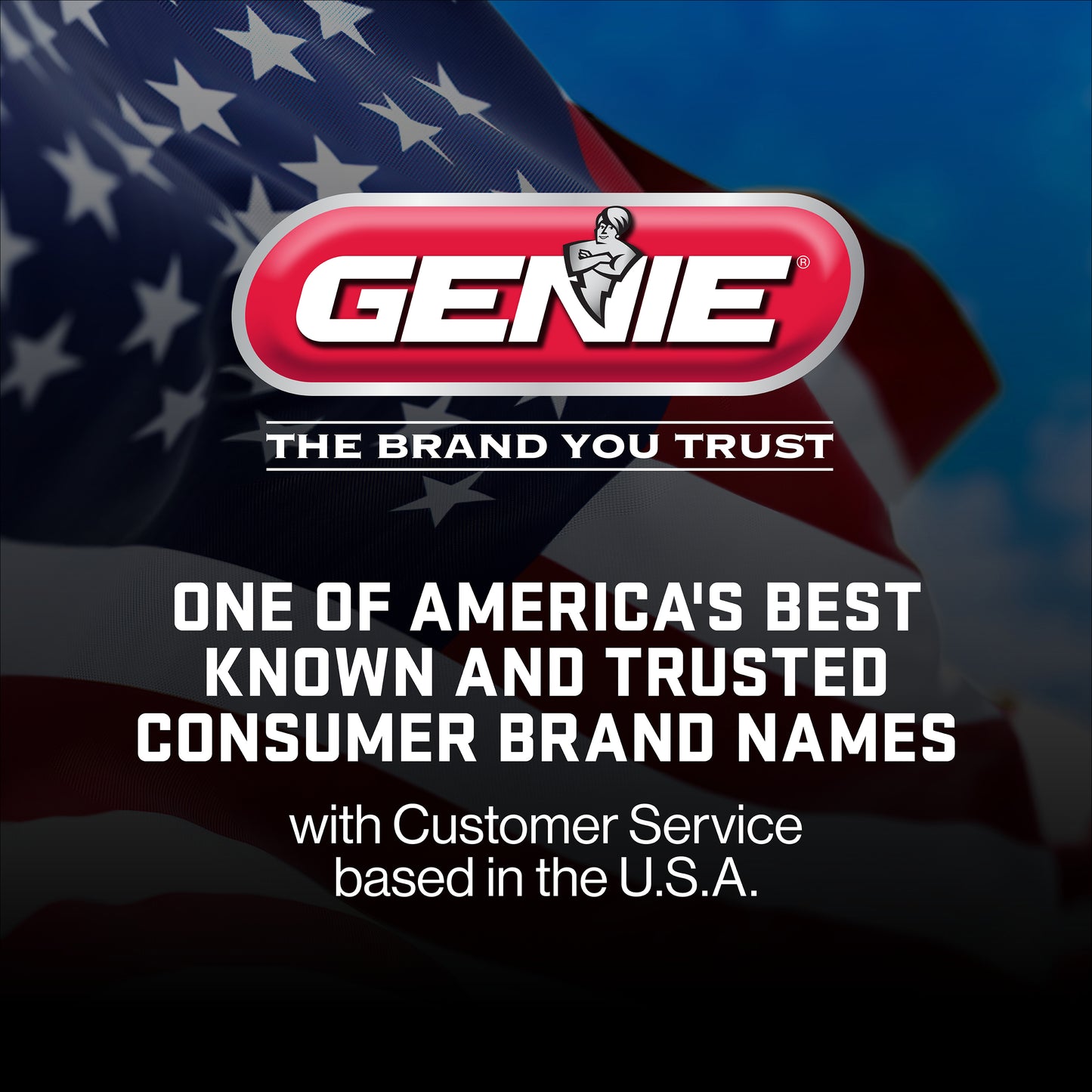 Genie logo with American flag in the background