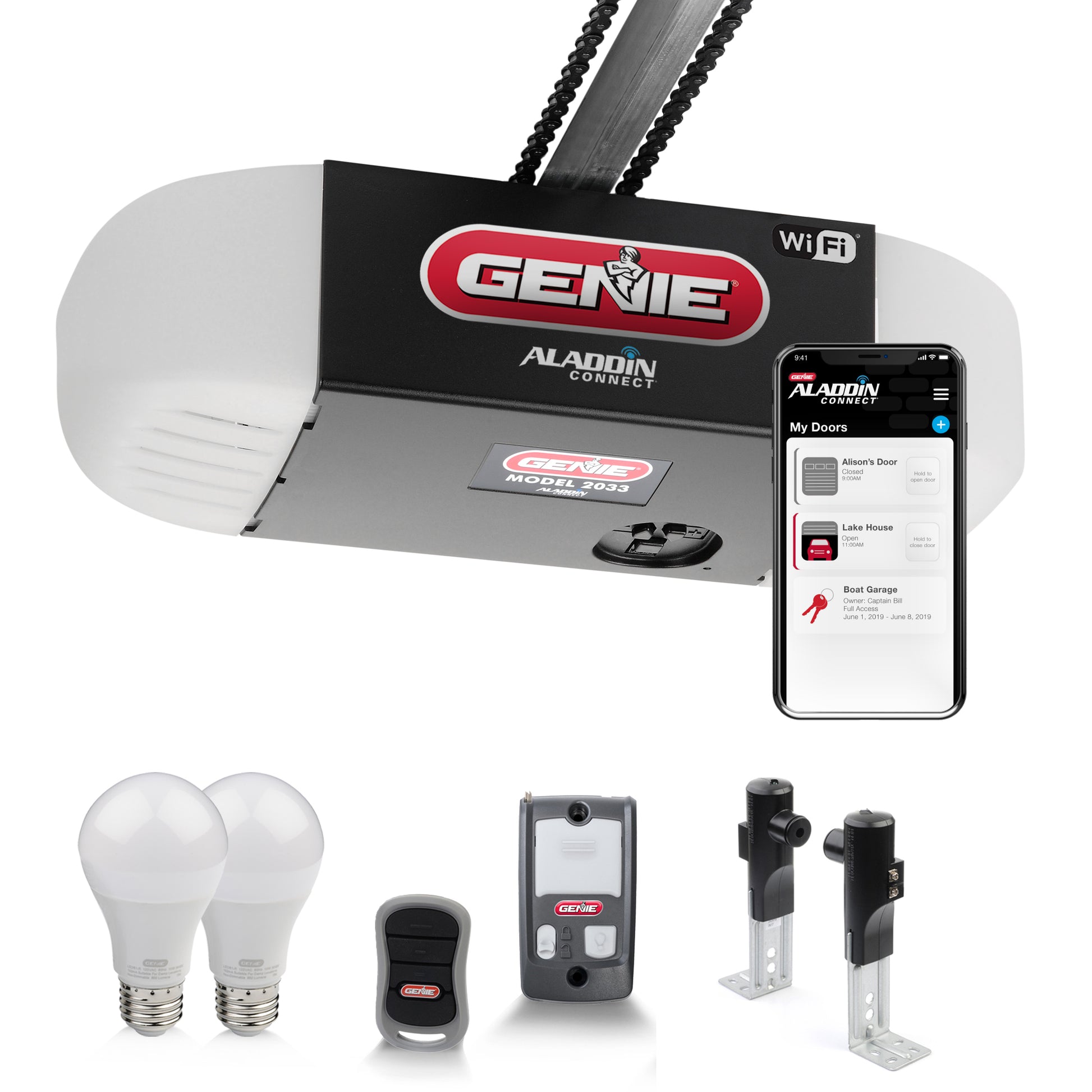 Chain Glide Connect Essentials- 1/2 HPc Durable Chain Drive Smart Garage Door Opener with LED Lights Included