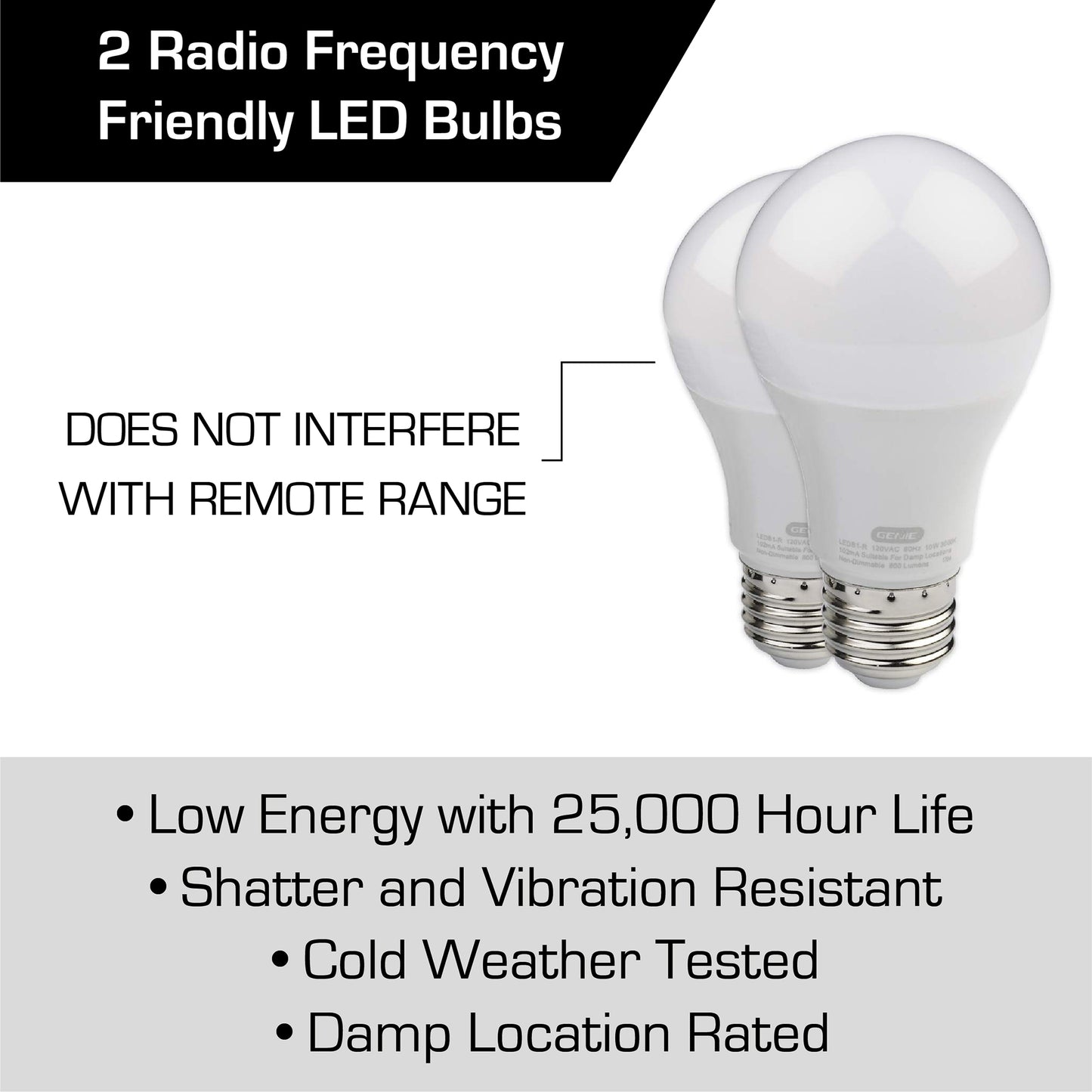 2 LED light bulbs rated for garage door openers