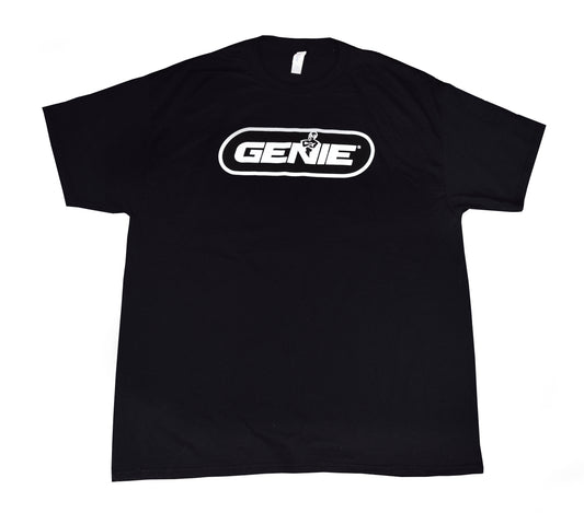 Genie Short-Sleeve Black Crewneck T-Shirt (Large Front Logo)