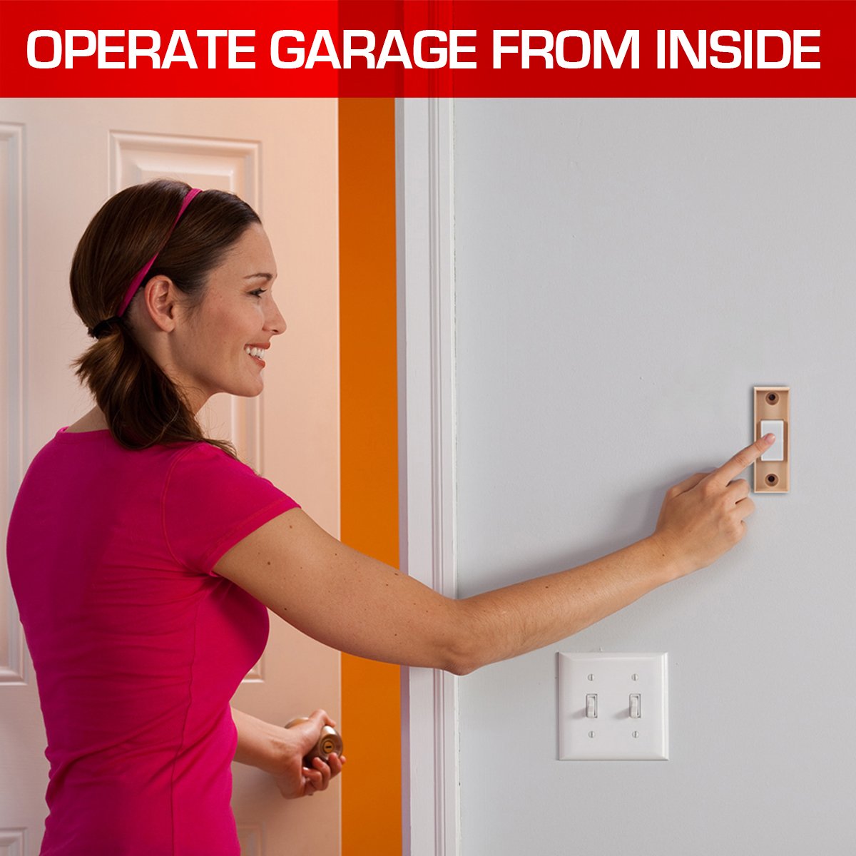 Genie's universal indoor push button makes it easy to open and close your garage door from inside the garage