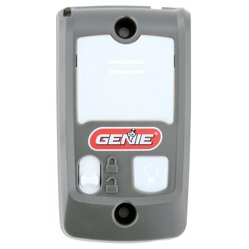 Genie garage door opener deluxe wall console operates the opening and closing of the garage door, the lights for the garage door opener, and has a vacation lock for added safety