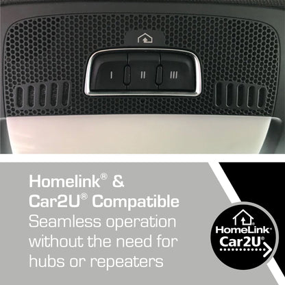 Homelink and Car2U compatible Belt drive garage door opener plus battery backup included
