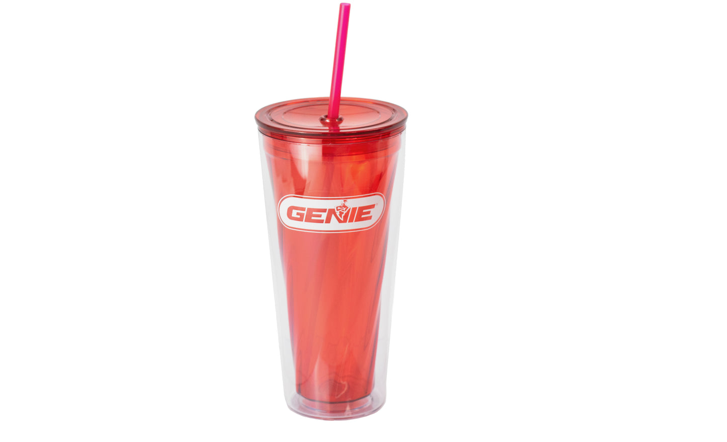 Plastic Reusable cup with lid and straw - Genie Brand Logo 