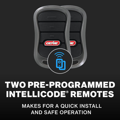 Two preprogrammed remotes included with the Genie StealthDrive Connect garage door opener, makes installation easier