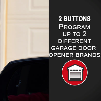 2 Buttons on the remote can program 2 different garage door opener brands